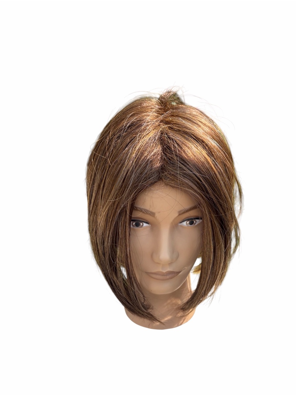 Bobbi Boss Midway brown with honey highlights angled straight Bob synthetic wig